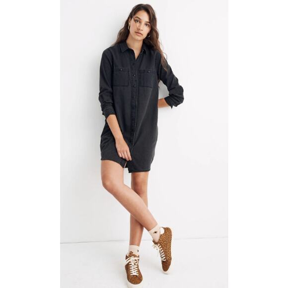 Madewell Black Colton Wash Denim Button Up Mini Shirt Dress Womens Size Small - Picture 1 of 5
